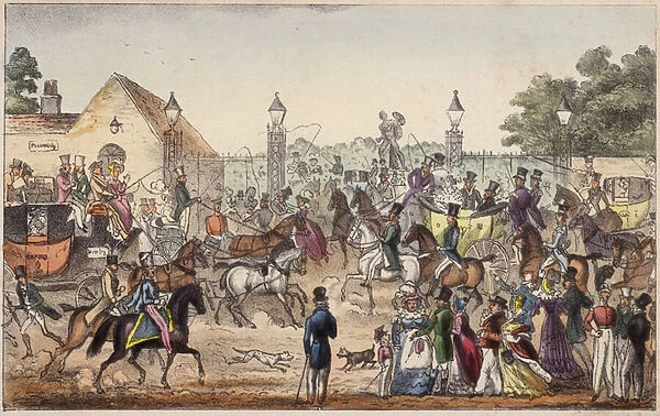 The Arrival, or Western Entrance to Cockney Land (coloured engraving)