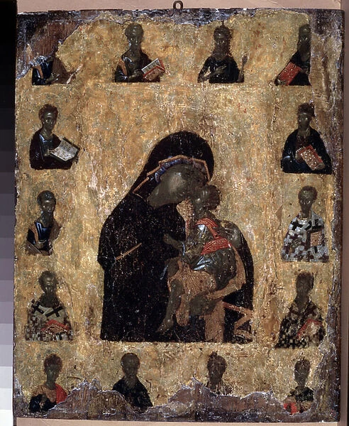 Art byzantin : 'La vierge de la tendresse avec saints'ou 'Vierge de Eleousa'(Virgin of Tenderness with the Saints (The Virgin Eleusa) Icone du 14eme siecle Musee de l Ermitage