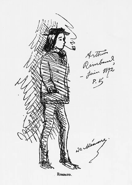 Arthur Rimbaud (1854-91) June 1872 (pen & ink on paper) (b  /  w photo)