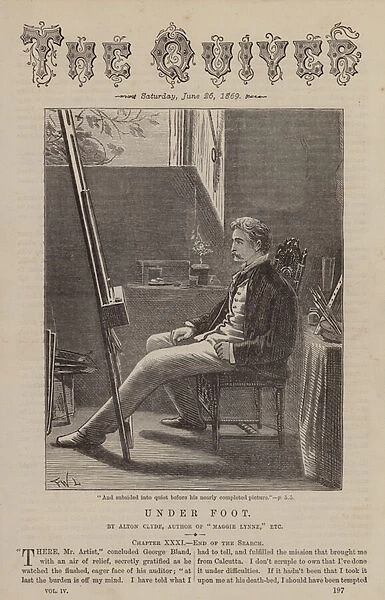 Artist contemplating his almost completed painting (engraving)