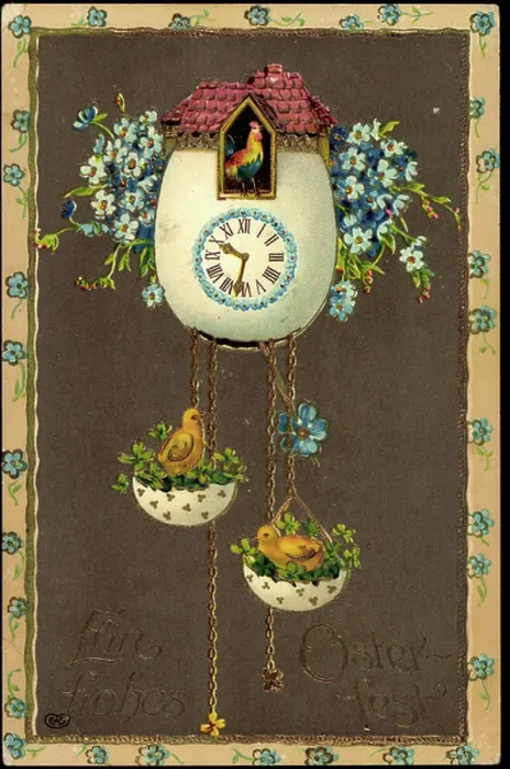 Framed Print : Artist Happy Easter, Egg Timer, Chick, Clock, Rooster
