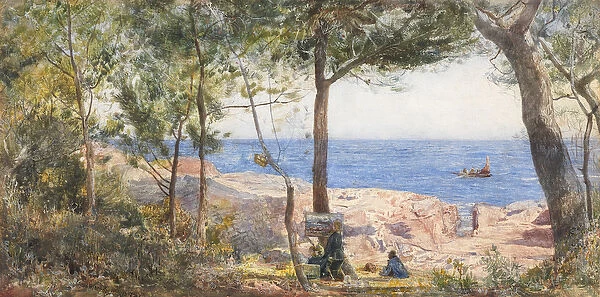 An Artist Painting by the Sea, 1887 (w  /  c & bodycolour on paper)