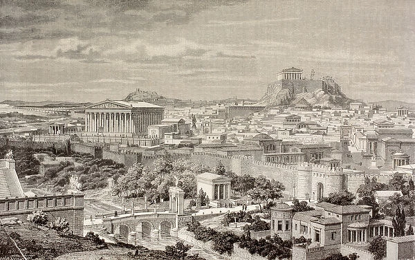 Artists impression of Athens, at the time of the Emperor Hadrian, from El