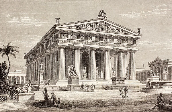 Artists impression of the Temple of Poseidon, Paestum, from El Mundo Ilustrado