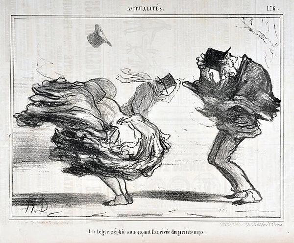 Artwork by Honore Daumier (1808-1879). Charivari dates from 1855: Serie Actualites 'A light zephir announcing the arrival of spring'MUSEE DES BEAUTS ARTS - PALAIS LONGCHAMP, MARSEILLE