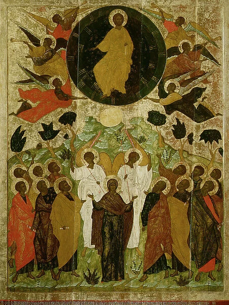 The Ascension of Our Lord, Russian icon from the Malo-Kirillov Monastery, Novgorod School