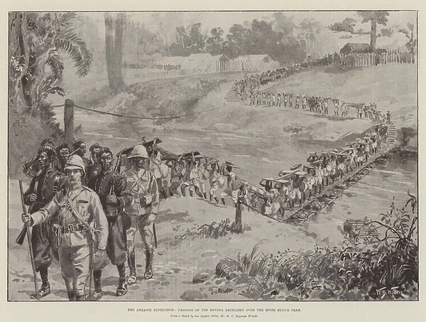 The Ashanti Expedition, Passage of the Houssa Artillery over the River Busum Prah (engraving)