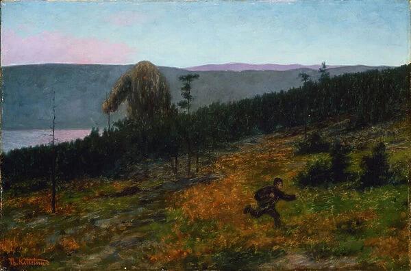 'Askeladden et le troll'Personnage du folklore norvegien - Peinture de Theodor Kittelsen (1857-1914) 1900 National Museum of Art, Oslo Norvege