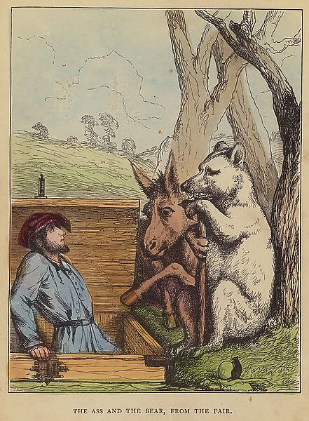 The ass and the bear, from the fair (colour litho)