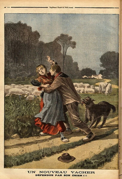 Assault of a shepherd of Romorantin, by a young man who like the Vacher railroad, attacks in series the young isolated girls, she was able to escape through the intervention of her dog. Engraving in 'Le petit journal'9  /  1  /  1898