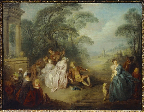 Assembled in a park Painting by Jean Baptiste Pater (1695-1736) 18th century