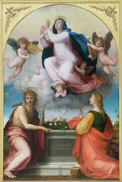 Assumption with Saint John the Baptist and Saint Catherine of Alexandria, 1516, Fra Bartolomeo della Porta (oil on panel)
