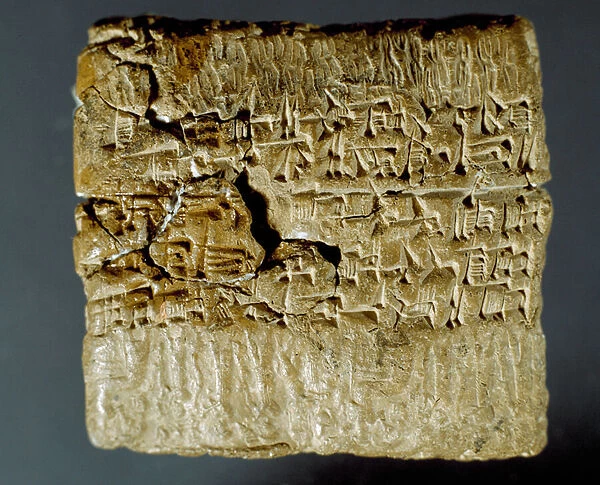 Assyrian civilization: engraved box of cuneiform characters concerning the production of