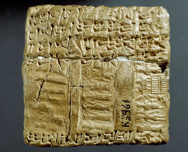 Assyrian civilization: engraved box of cuneiform characters concerning the production of