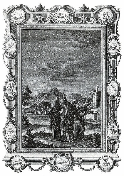 Astronomers in Palestina, 1732 (engraving)