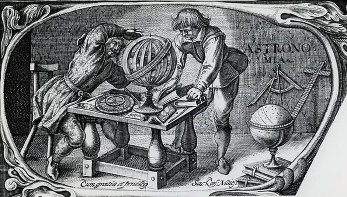 Framed Print : Astronomers and various instruments including, on table, an astrolabe and an armillary sphere. Wood engraving, 1650 Framed Print : Astronomers and various instruments including, on table, an astrolabe and an armillary sphere. Wood engraving, 1650