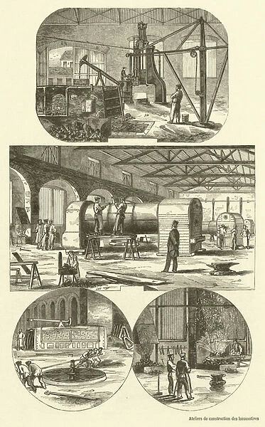 Ateliers de construction des locomotives du Great-Western Railway, a Swindon (engraving)