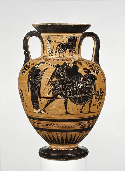 Athenian Attic black-figure neck amphora showing the sack of Troy c. 510 BC (terracotta)