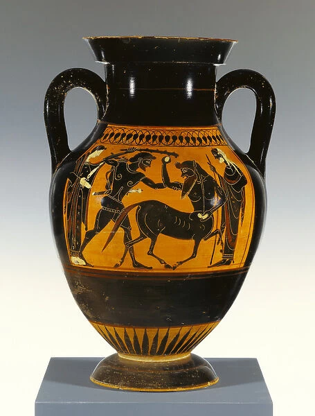 Athenian Attic black-figure panel-amphora type B with Heracles attacking the centaur