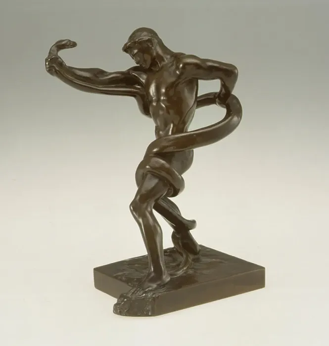 Framed Print : Athlete Struggling with a Python (bronze)