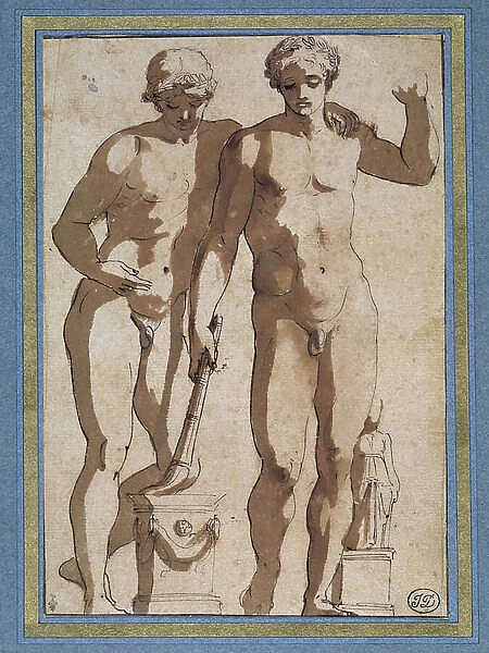 Two athletes, 17th century (drawing)