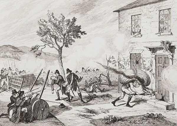 Attack on Captain Chamneys House, from History of the Irish Rebellion in 1798; with Memoirs of the Union, and Emmetts Insurrection in 1803 by W. H. Maxwell. pub. in London 1854