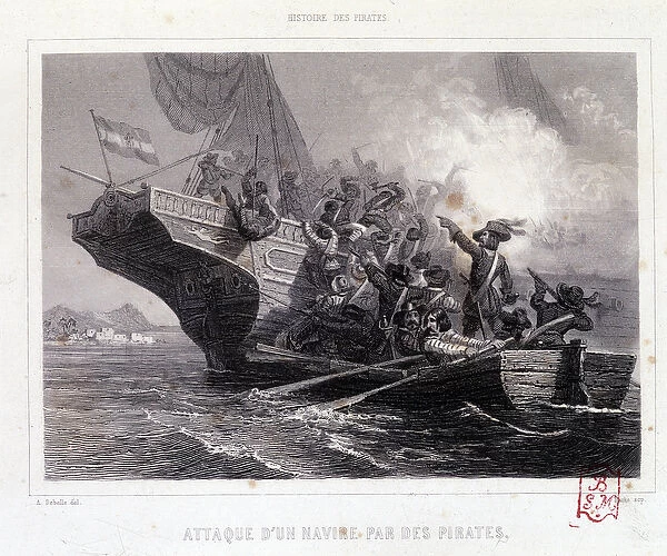 Attack d un navire par des pirates, au XVII siecle - in '