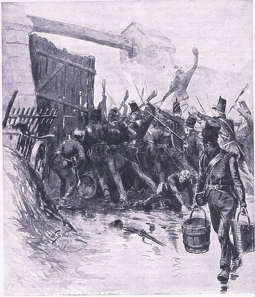 The attack on La Haye Sainte, illustration from British Battles on Land and Sea