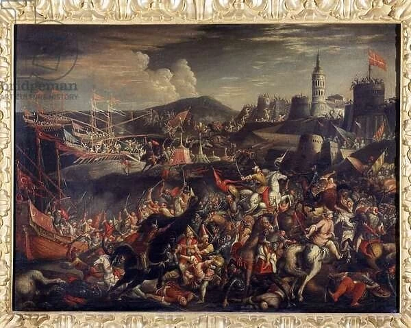 Attack of the Saracens on the Island of Malta defended by the knights, 1565 - Painting
