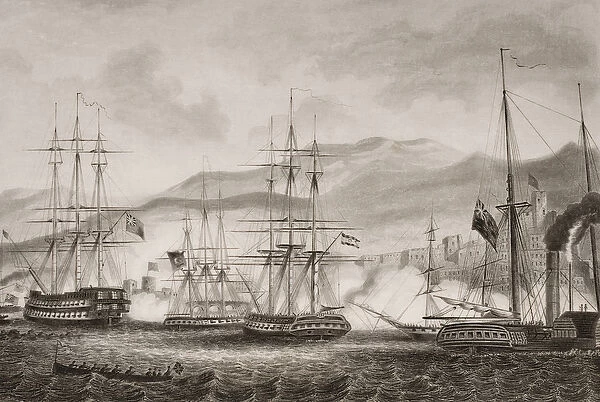 Attack on Sidon by Commodore Charles Napier, September 1840, illustration from England s