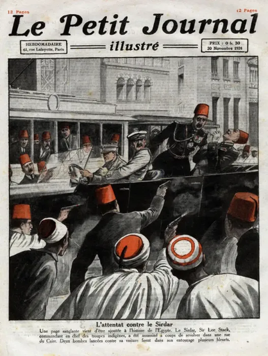 Framed Print : Attack on the Sirdar: Lee Stack (1868-1924) commander-in-chief of the indigenous troops was assassinated with a revolver in a street in Cairo, Egypt. Engraving