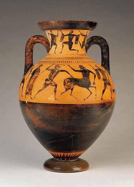 Attic black-figure neck amphora with Heracles pursuing a centaur, c. 530 BC (terracotta)