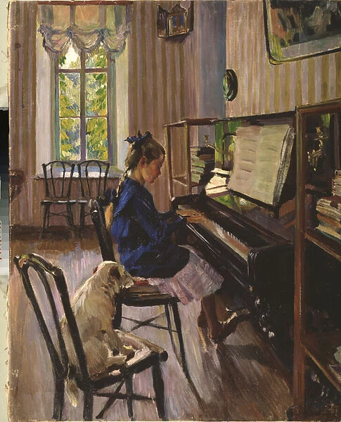 Au piano (At the Piano) - Peinture de Sergei Arsenyevich Vinogradov (1869-1938), huile sur toile, 1914, art russe 20e siecle, art moderne - National Art Museum of Belorussian Republik, Minsk (Bielorussie)