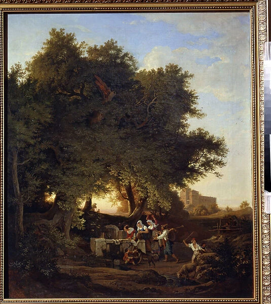 Au puits (At the Well). Peinture de Ludwig Richter (1803-1884). Art allemand. Huile sur toile. Regional I. Kramskoi Art Museum, Voronezh (Voronej), Russie