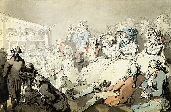 An Audience Watching a Play, c. 1785 (pen and ink and w  /  c on paper)