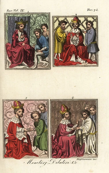 Audiences with Holy Roman Emperor Charles IV, 1365 (handcoloured copperplate engraving)