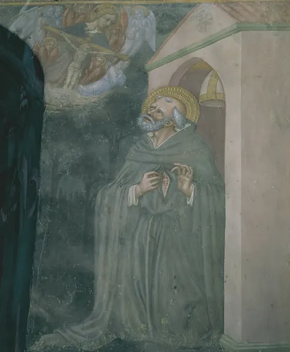 Framed Print : Augustine in front of Trinity, scene from Life of Saint Augustine, 1420-1425, by Ottaviano Nelli (circa 1375-1444), fresco, Church of Saint Augustine, Gubbio, Umbria, detail, Italy, 15th century