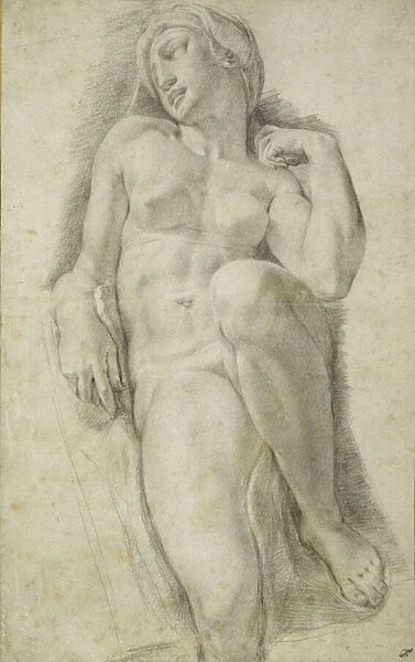Aurora, after Michelangelo Buonarroti (black chalk on white paper)