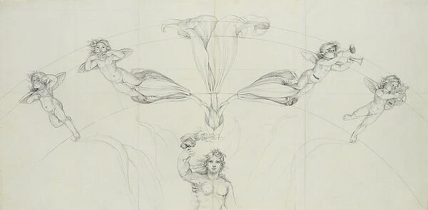 Aurora and Music, 1809 (pencil and wash on paper) (detail of the upper half)