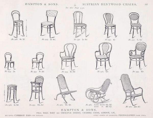 Austrian Bentwood Chairs from Hampton and Sons Catalogue of furniture, 1902