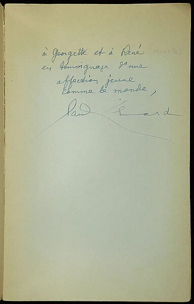 Autograph to Rene Magritte, inset page of To the German Rendezvous, 1942, 7th April 1945 (pen & ink on paper)