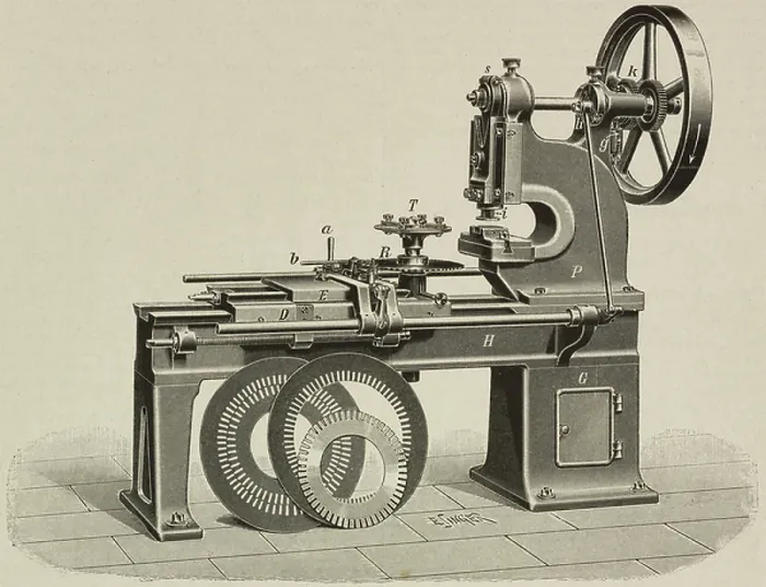 Framed Print : Automatic eccentric press, produced by Erdmann Kircheis, Aue, Germany, machine for processing lamellae for magnets and dynamos, illustration from L'Industria, Rivista tecnica ed economica illustrata, Milan, 1898