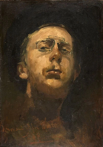 'Autoportrait au pince nez'(Self-portrait with Pince-nez) Peinture de George hendrik Breitner (1857-1923) - ca 1882 - Oil on canvas - Dim 45x31 cm Gemeentemuseum Den Haag (La Haye) Pays Bas