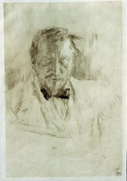 Autoportrait (Self-portrait). Eau forte de Valentin Alexandrovich Serov (1865-1911), 1898. Moscou, State A. Pushkin Museum of Fine Arts