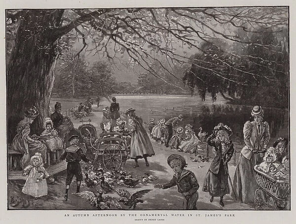 An Autumn Afternoon by the Ornamental Water in St Jamess Park (engraving)