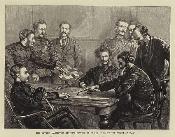 The Autumn Manoeuvres, Officers playing at Kriegs Spiel, or the 'Game of War'(engraving)