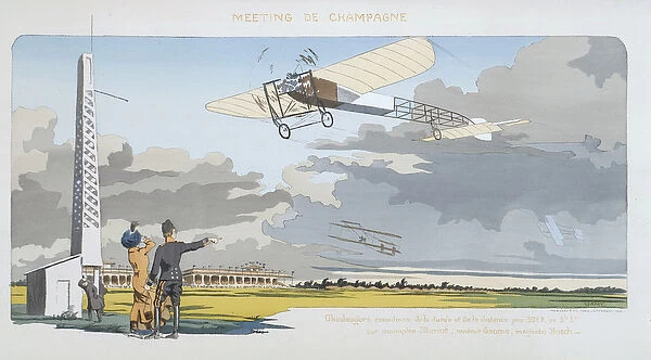 Aviation Meeting at Champagne, published by Mabileau, Paris, 1910 (pochoir print)