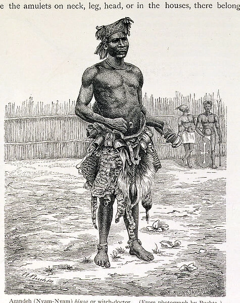 Azandeh (Nyam-Nyam) Binsa or Witch Doctor, engraved by Jahrmargt, from The History