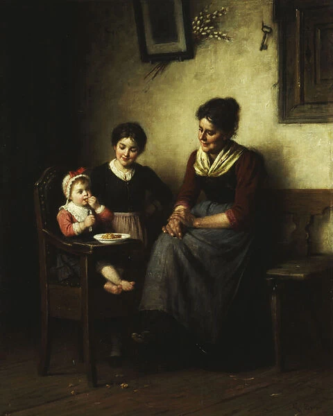 Babys Mealtime, (oil on canvas)