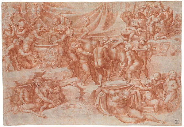A bacchanal of children, after Michelangelo (chalk on paper)
